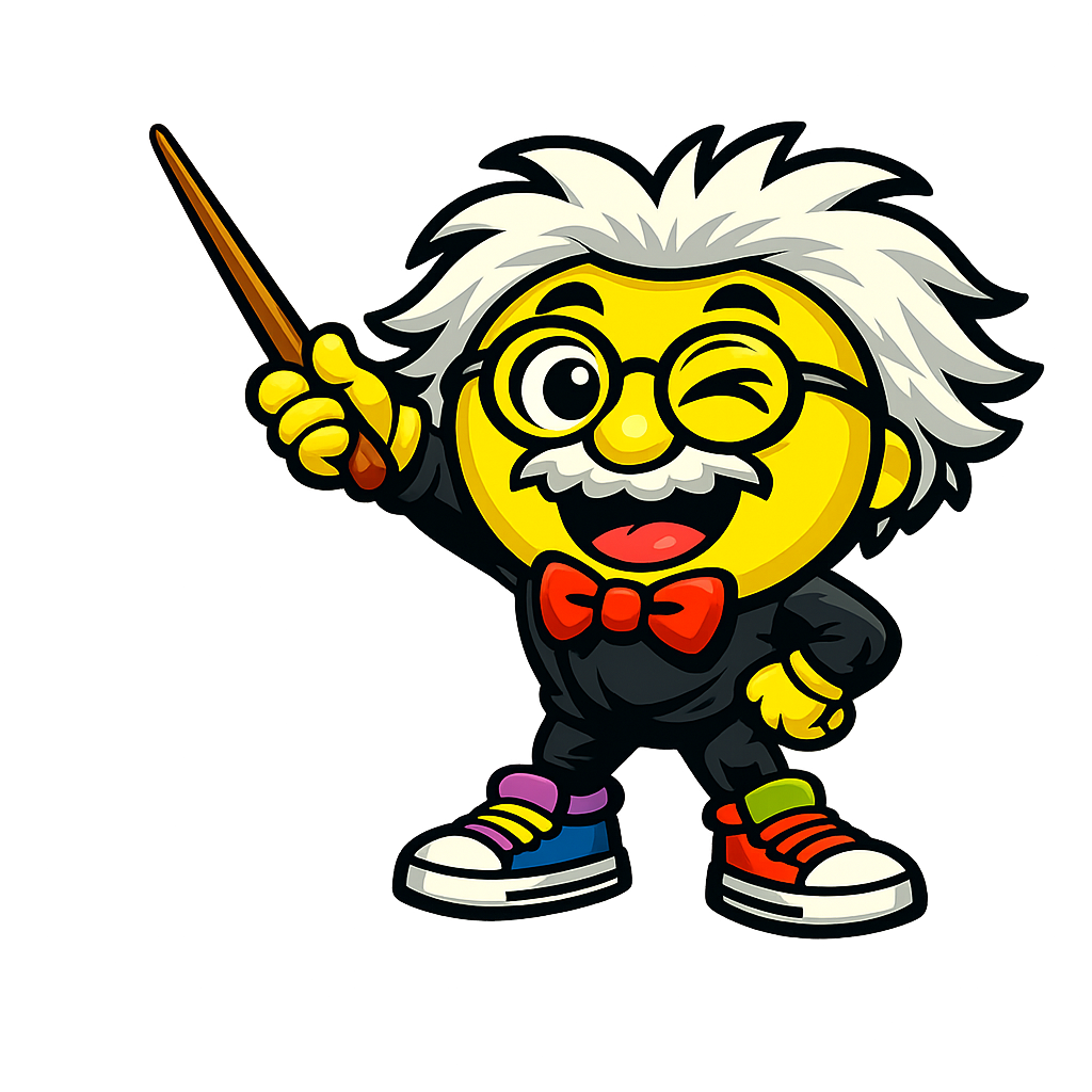 Professor Phrasey, the Phraseoff mascot, winking and holding a pointer like a teacher