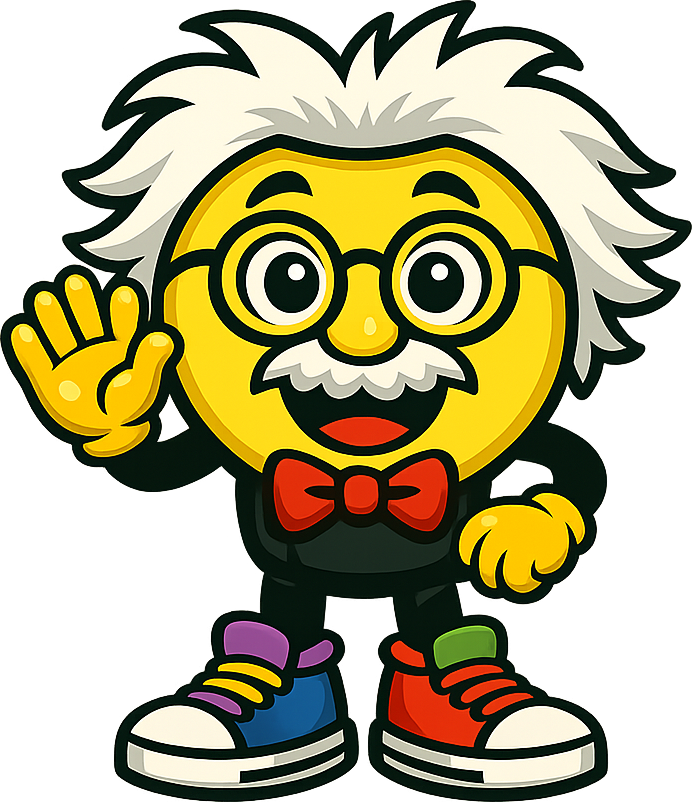 Professor Phrasey, the Phraseoff mascot, smiling and waving hello